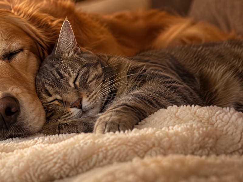 A cat resting comfortably at home